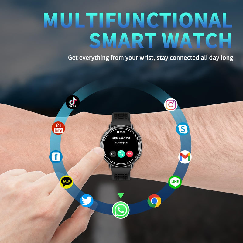 GPS Smart Watch for Men, 1.39" AMOLED Screen Smartwatches, GPS, AI, Bluetooth Call & Text, Health, 100+ Sport Modes Sleep 3ATM Waterproof Activity Fitness Tracker, Smartwatch for Android iPhone Black