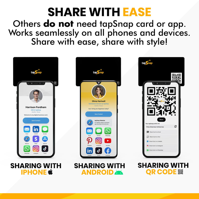 Digital Business Card by TapSnap | No Subscription/No Fee | Tap to Share Smart NFC | Custom Business Card | Smart Networking Card | iPhone & Android (Black) Black