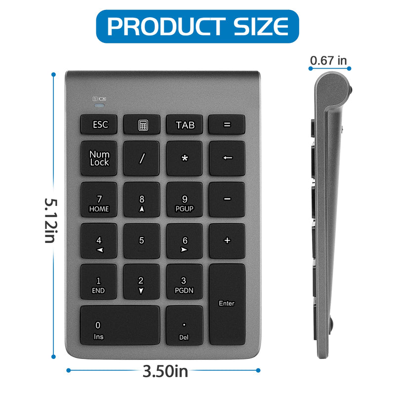 Number Pads, Foloda Wireless Eexternal Data Entry Numeric Keypads 22 Keys 2.4G Num Pad for for Laptop, PC, Desktop, Surface Pro, Notebook Grey
