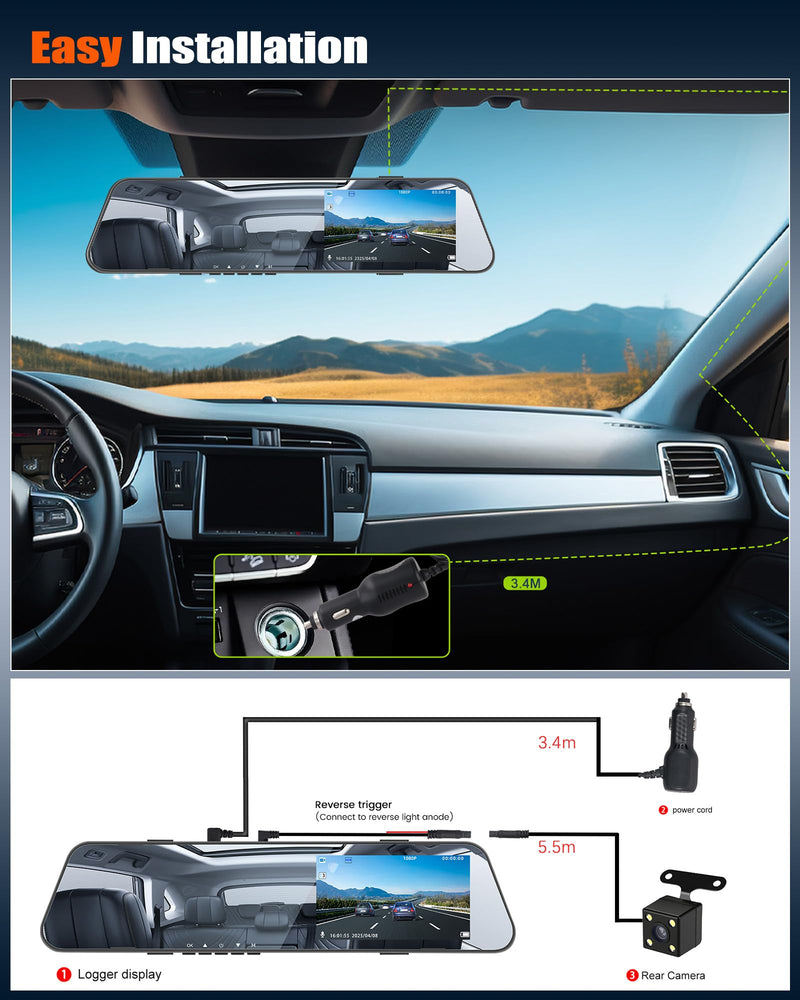 [AUSTRALIA] - Mirror Dash Cam for Cars,4.5 Inch Rear View Mirror 1080P Front and Rear View Dual Cameras,Super Night Vision,Parking Assistance,24H Parking Monitor,Waterproof Backup Camera 4.5 Inch 1080P 