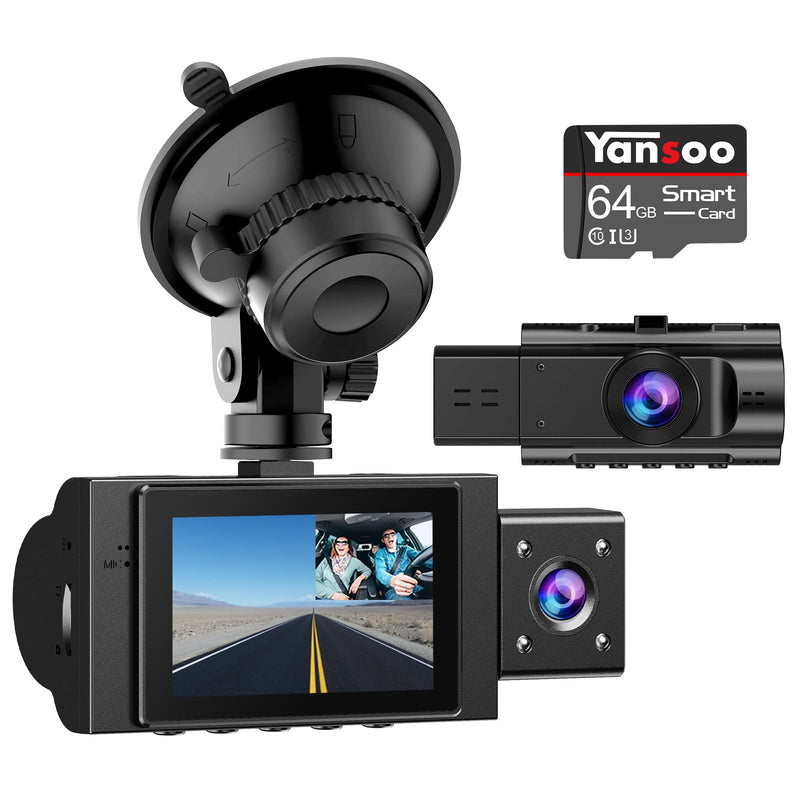 Dual Dash Cam Front and Inside with 64GB Card, FHD 1080P Dash Camera for Cars Dashcams for Cars with Infrared Night Vision Car Camera 24H Park Monitor Motion Detection G-Sensor for Taxi Uber