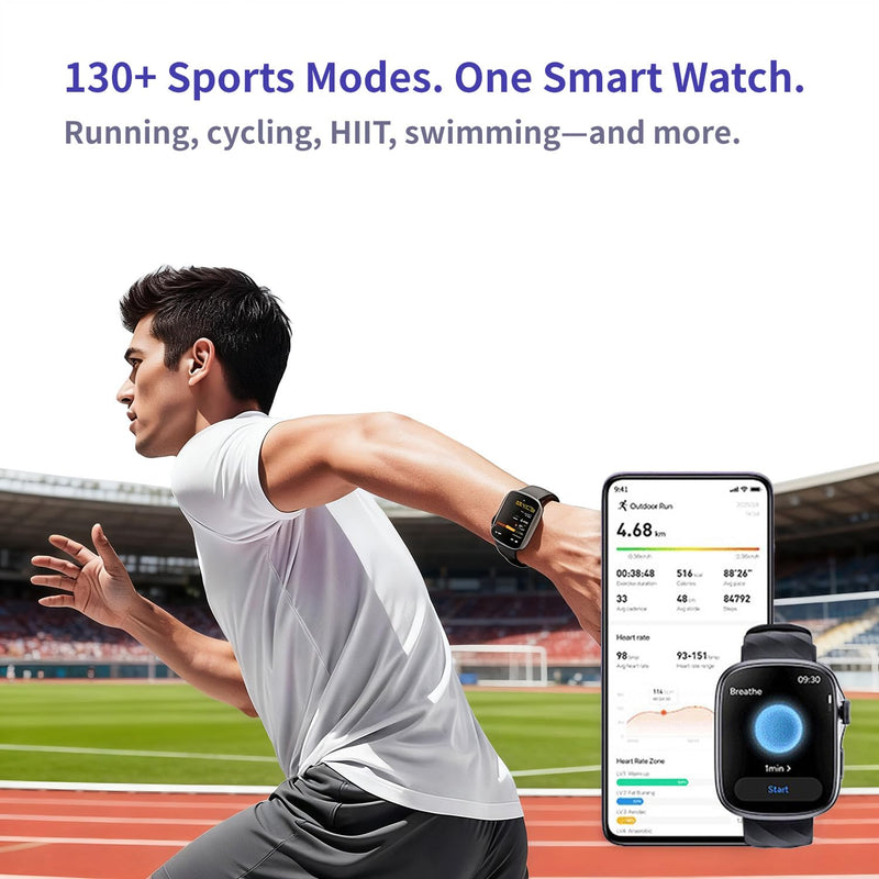 Smart Watch with Big Screen, Ultra HD 1.95" AMOLED Display (410×502 High Resolution) | 3ATM Waterproof | Heart Rate/Sleep Tracker | 130+ Sports/Fitness Modes, Bluetooth Calling, Smart Notifications