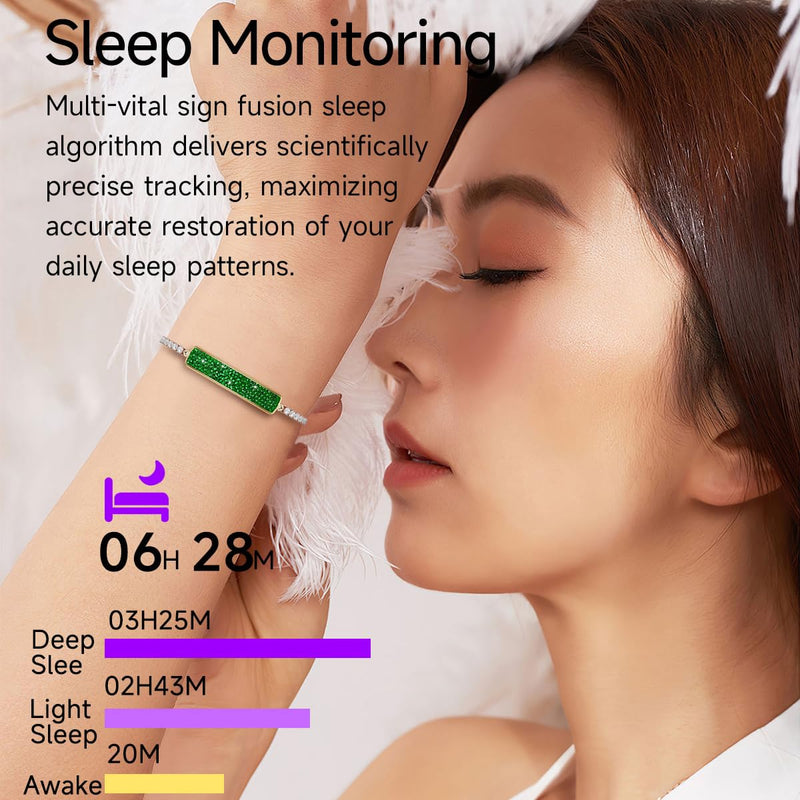 Fitness Tracker Dressy Diamond Smart Bracelet for Women Ladies Health Wristband Heart Rate Monitor Sleep Tracker Step Counter Pedometer Waterproof Fashion Activity Tracker Gold