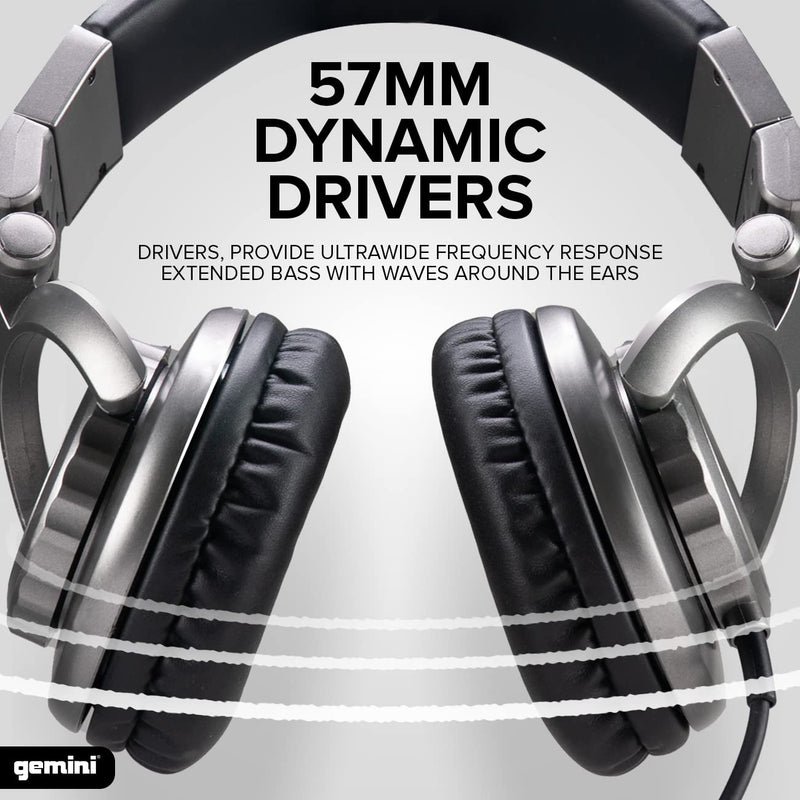 Gemini Sound DJX-500 Professional DJ Headphones, Over-Ear, Wired, 90°/180° Rotating Joints, 57mm Drivers, Padded Ear Cups - Ideal for Studio Monitoring