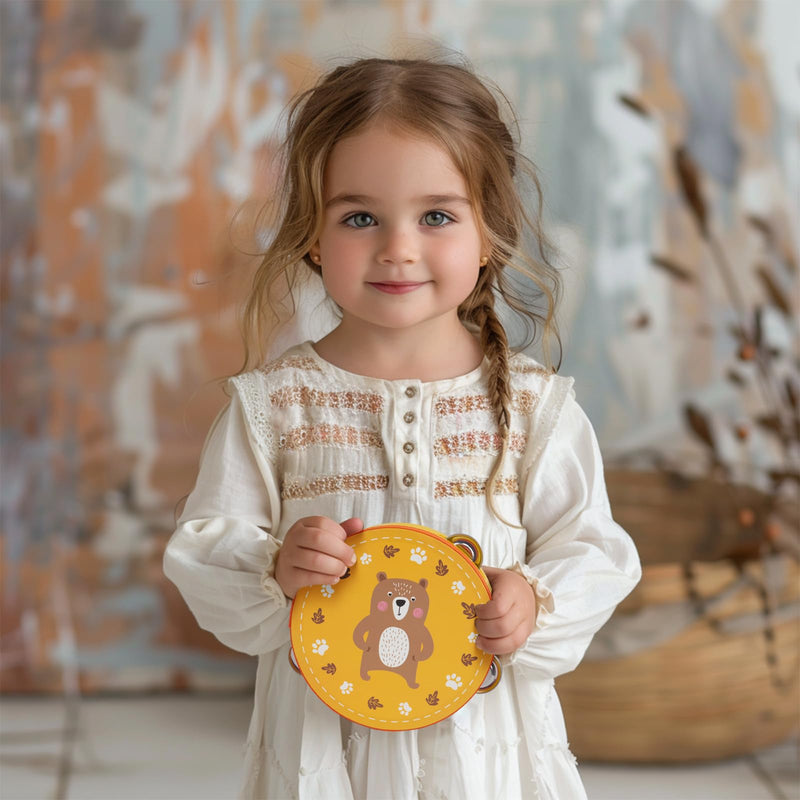 [AUSTRALIA] - Tambourines Musical Instrument for Kids and Adults, 6 inch Wooden Hand Held Drum Bell Tamborine with Birch Metal Jingles Percussion Hand Tambourine Educational Gift for KTV, Party, Game, Yellow Yellow Tambourine 