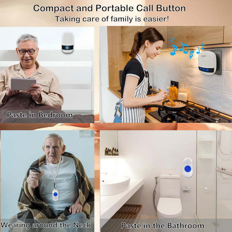 Caregiver Pager Wireless Call Button Call Bell Call Light Alert Button for Home/Elderly/Patients/Disabled Nurse Alert System Emergency Button 3 Plugin Receivers 5 Waterproof Transmitters 5 Transmitter + 3 Plug-in Receiver