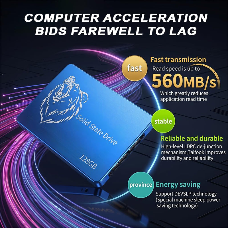 128GB SSD Internal Solid State Drive 2.5" SATA III, 560MB/s for Laptop PC Desktop (Style R)