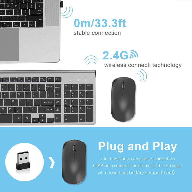 Wireless Keyboard and Mouse,J JOYACCESS 2.4G Ergonomic and Slim Wireless Keyboard Mouse Combo Designed for Computer,Windows, PC, Laptop,Tablet - Black Grey