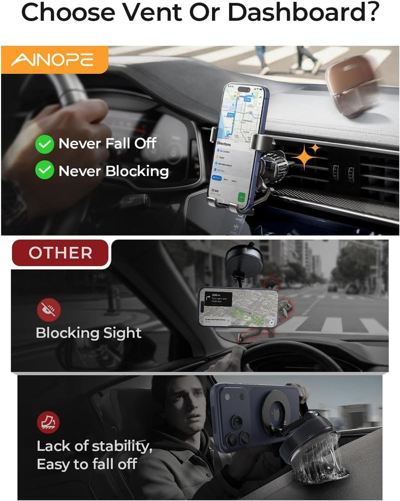 AINOPE Car Vent Phone Mount, Gravity Phone Holder Car, 2 Pack Black for 2 Pack