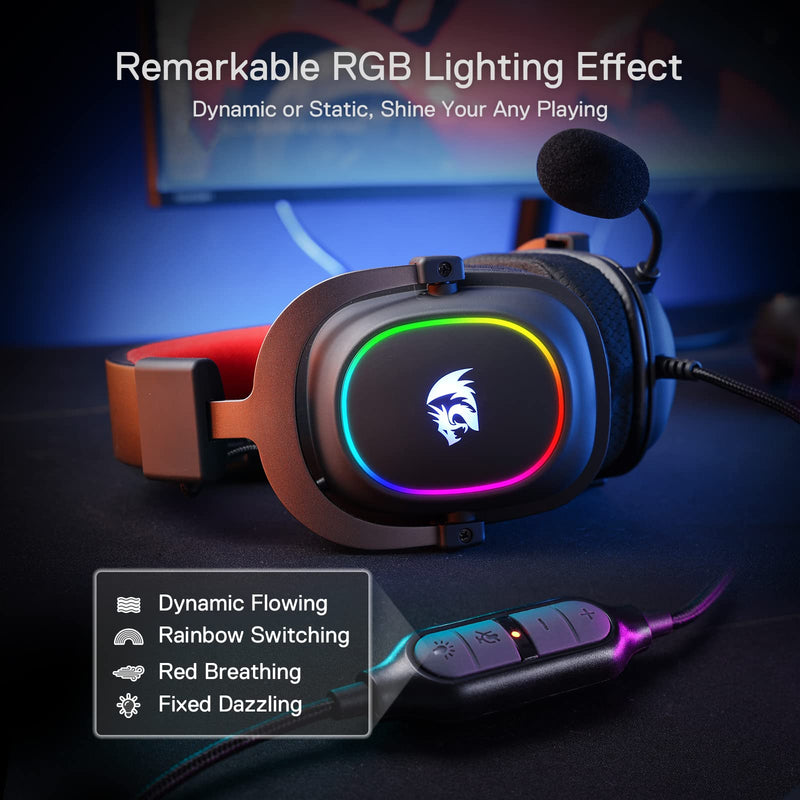 Redragon H510 Zeus-X RGB Wired Gaming Headset - 7.1 Surround Sound - 53MM Audio Drivers in Memory Foam Ear Pads w/Durable Fabric Cover- Multi Platforms Headphone - USB Powered for PC/PS4/NS Black-RGB