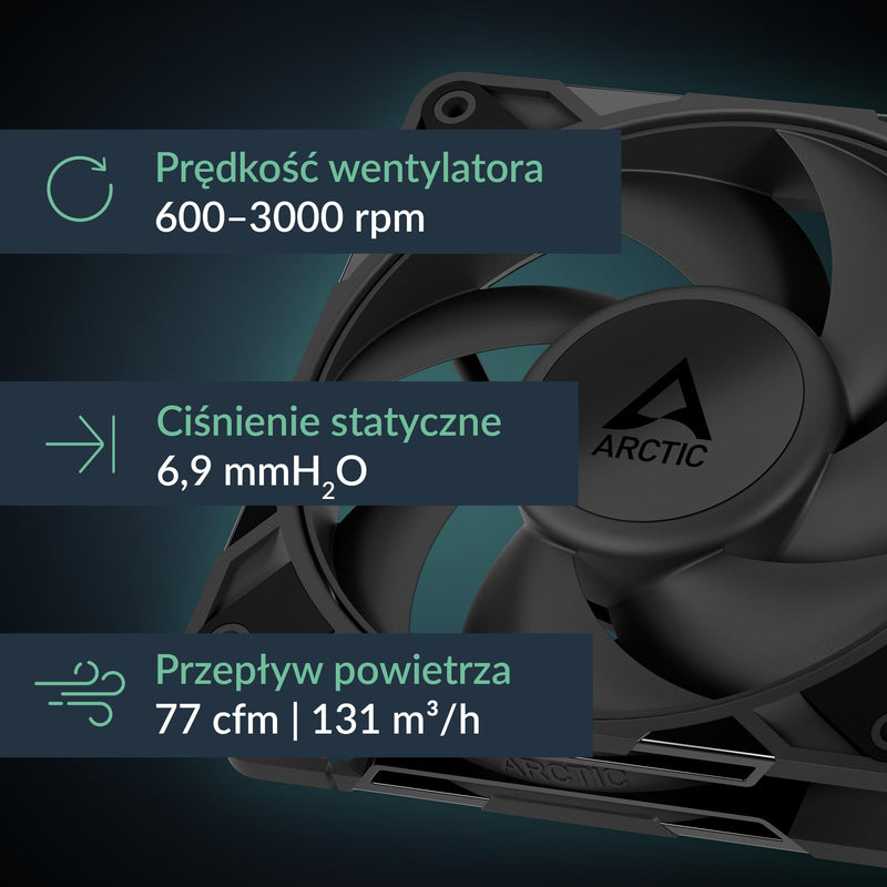 ARCTIC P12 Pro PST - Powerful Premium Fan, 120 mm PWM Fan with Y-Cable Splitter, 600-3000 RPM, 0 RPM <5% PWM, Fluid Dynamic Bearing, 4-Pin - Black