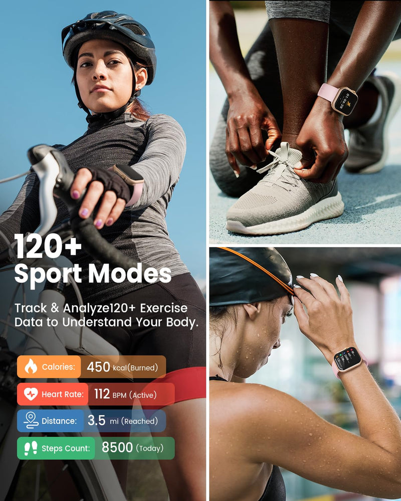 Smart Watch for Women for iPhone Android:1.85" Smartwatch Fitness Tracker | Make/Answer Call Sleep Heart Rate SpO2 Blood Pressure Monitor IP68 Waterproof 120+Sport Mode 1000mAh Battery 2Bands Pinksand 1.85