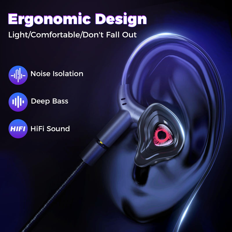 [AUSTRALIA] - BlueFire Wired Gaming Earbuds with Microphone, Deep Bass in-Ear Monitors Earphones, HiFi Noise Cancelling Headphones for Music Gaming Video Calling 