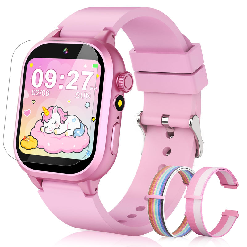 Pink Smart Watch for Kids with 3 Watch Bands and Blue Kids Watch with Selfie-Cam,Puzzle Games, Habit Tracking, Torch, MP3 Player, Voice Recorder, Pedometer