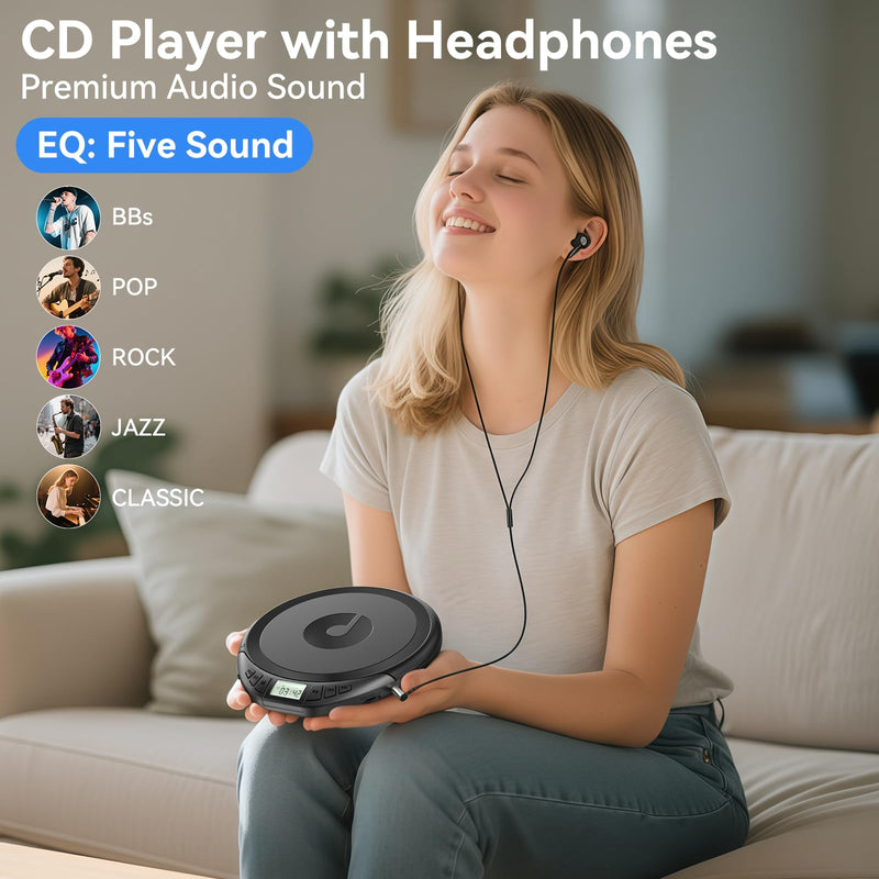[AUSTRALIA] - Portable CD Player with Headphones KOVCDVI CD Player Portable for Car with Anti-Skip & Shockproof,CD Discman with LCD Display,AUX Cable and Earphone for Sport Home Outdoor Black 