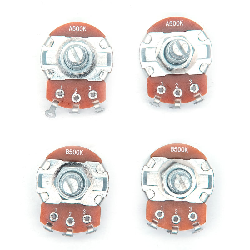 4PCS Guitar Large Potentiometer Audio Volume Taper Pots for Electric Guitar or Bass Guitar (Long 18mm Shaft A500K B500K) Long 18mm Shaft A500K B500K