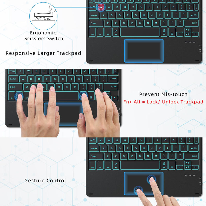 Keyboard Case for Surface Go 3 / Surface Go 2 / Surface Go, 7 Color Backlight Magnetic Detachable Bluetooth Keyboard with Trackpad, Rechargeable Keyboard for Surface Go - Black Black Surface Go 3/2/1 Keyboard Case - Backlit