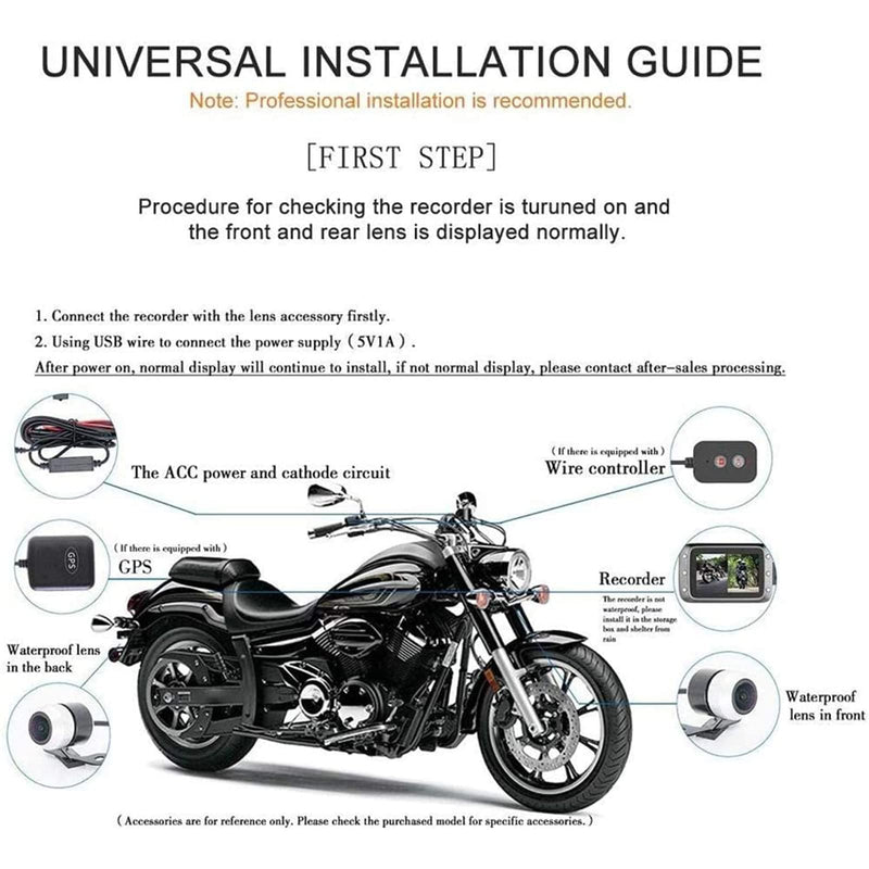 Motorcycle Driving Recorder Waterproof Dual Lens Video HD 1080p Dash Cam Front and Rear Motorbike Camera