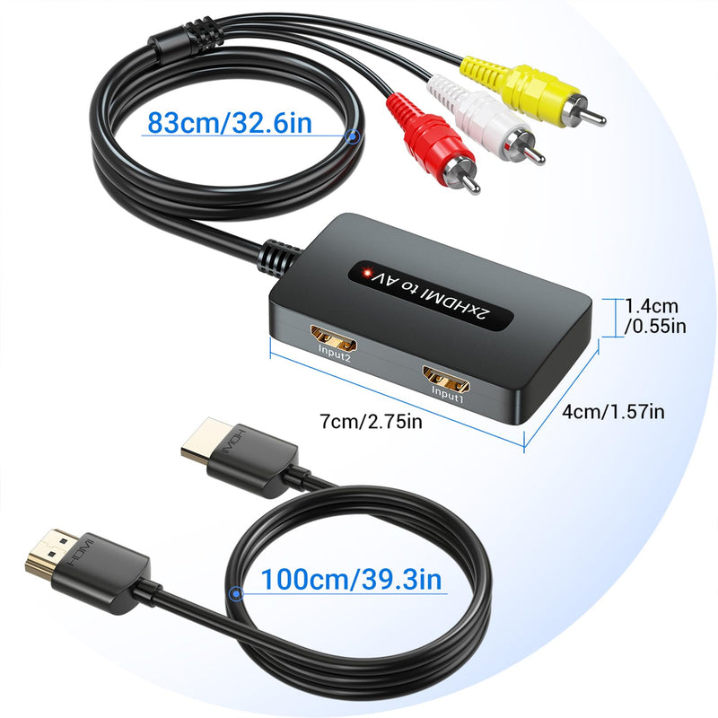[AUSTRALIA] - Dual Port HDMI to RCA AV Converter, Support 2 Port HDMI in and Select One to Display on Old TV with RCA(Yellow/White/Red), Compatible with PS3/4, DVD, TV Sticks 