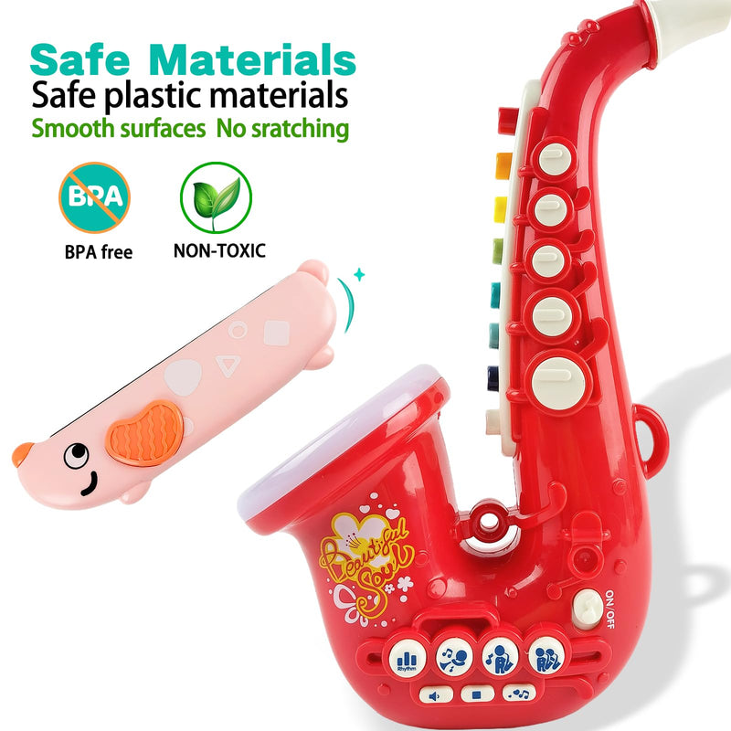 Toy Saxophone with Light & Sound, Toy Harmonica for Kids, Early Educational Toy Musical Instrument Toys for Toddlers Girls Boys Age 3+ (Red) Red