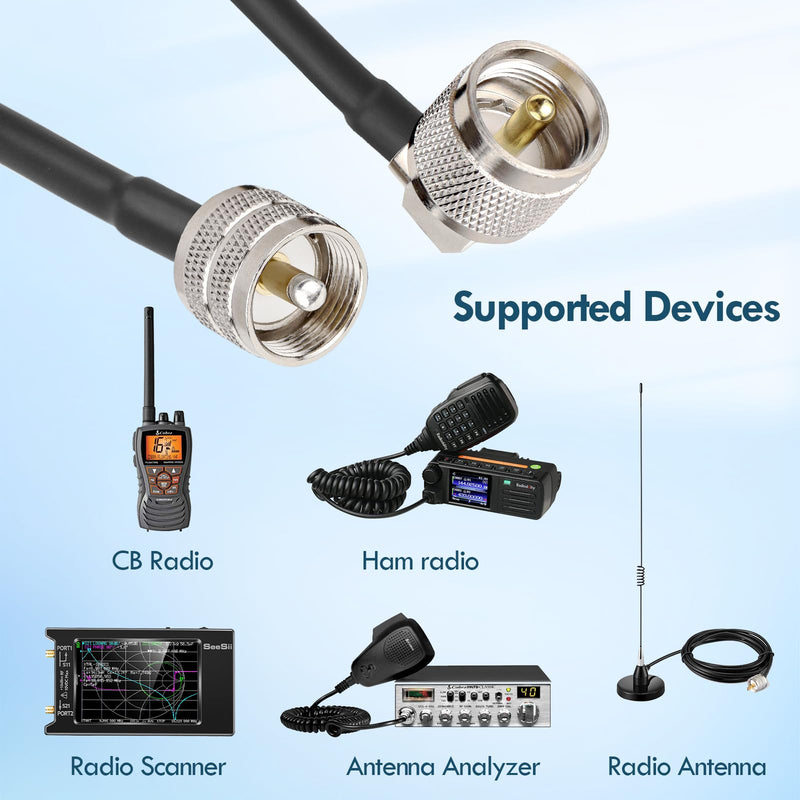 [AUSTRALIA] - MOOKEERF CB Coax Cable - 15FT RG58 UHF PL-259 Male to Male Right Angle Low Loss Coaxial Cable for CB Radio, HAM Radio, Antenna Analyzer, SWR Meter 