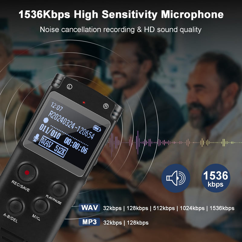 128GB Ultra-Large Screen Digital Voice Recorder Voice Activated Recorder for Lectures Meetings Classes, Audio Recorder with Playback, Password, Variable Speed, Tape Recorder USB Charge, MP3
