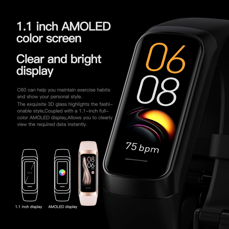 Fitness Tracker, Step Tracker Sport Bracelet Pedometer Calories Women, 1.1" AMOLED Smartwatch 3ATM Waterproof with Blood Pressure/Heart Rate Monitor for Men, Smart Watch for Android/iOS Phones (Pink)