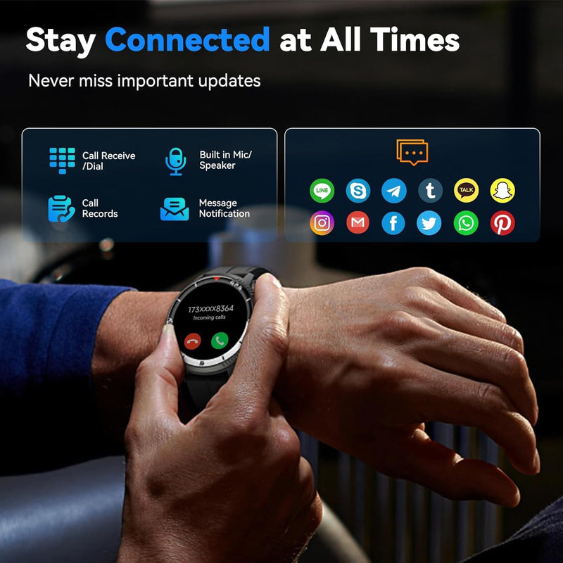 Smart Watch for Men, GPS Smartwatch Fitness Activity Tracker with Heart Rate/Sleep Monitor, Pedometer, Bluetooth Calls/Notifications, 170+ Exercise Modes, 5 ATM Water-Resistance (Black)