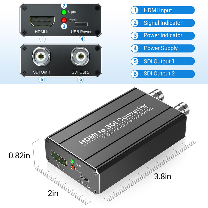 [AUSTRALIA] - HDMI to SDI converter, Dual SDI Output Adapter Support HDMI 4K/60Hz Input, Auto Format Detection Extender for Camera Home Theater 