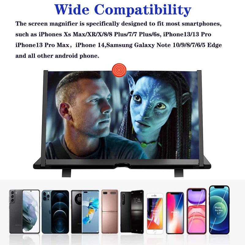 16" Screen Magnifier for Cell Phone -3D Magnifying Projector Screen Enlarger Expander for Movies, Videos, and Gaming – Foldable Phone Stand with Screen Amplifier – Compatible with All Smartphones Black-16inch