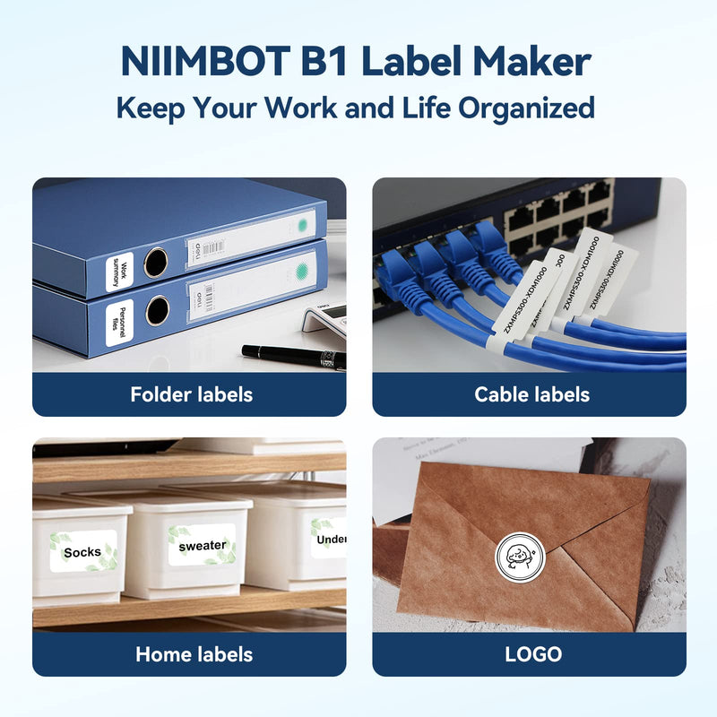 NIIMBOT B1 Label Maker with Auto Identification,2 Inch Bluetooth Portable Label Printer Easy to Use for Office, Home, Business (with 2x1.18 inch Label) Blue