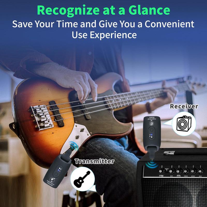 [AUSTRALIA] - A9 Wireless Guitar System - 2.4GHz Guitar Accessories Transmitter Receiver, 24-bit 48KHz Audio, 100ft Range, No Latency, 4-Hour Rechargeable Battery, for Electric Bass (Black(1TX+1RX)) Black 