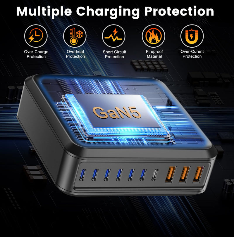 800W USB C Charger Block Fast 10-Port USB C Charging Station GaN PD 140W Laptop Charger Adapter for MacBook Pro/Air, DELL, iPad, iPhone, Samsung Galaxy