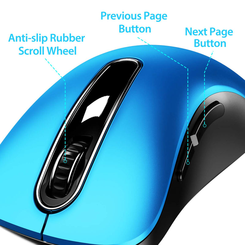 memzuoix 2.4G Portable Wireless Mouse, 1200 DPI Mobile Optical Cordless Mice with USB Receiver for Computer, Laptop, PC, Desktop, MacBook, 5 Buttons, Blue