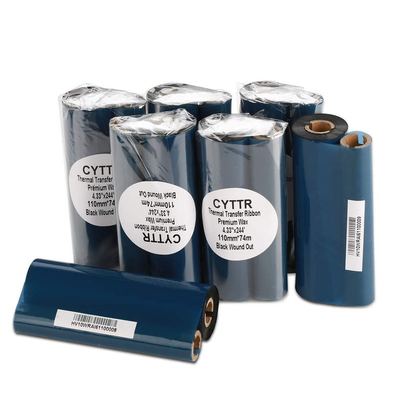 4.33" x 244' Thermal Transfer Ribbon - 1 Roll. Resin Enhanced Wax 1/2 Inch Core Ink Out for Zebra Eltron Datamax Zebra GC420t GK420t GX420t TLP2442 TLP2844