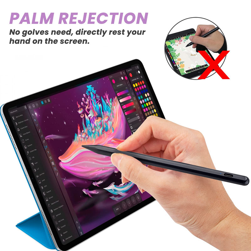 2021 Active Stylus Pen for Apple iPad 2nd Generation Pencil Compatible with iPad Pro 12.9 Inch 11 Inch,iPad 10.2" 8/7 Gen,iPad Air 4th Gen Digital Fine Point Pencil Stylus for iPad(2018-2021) Black