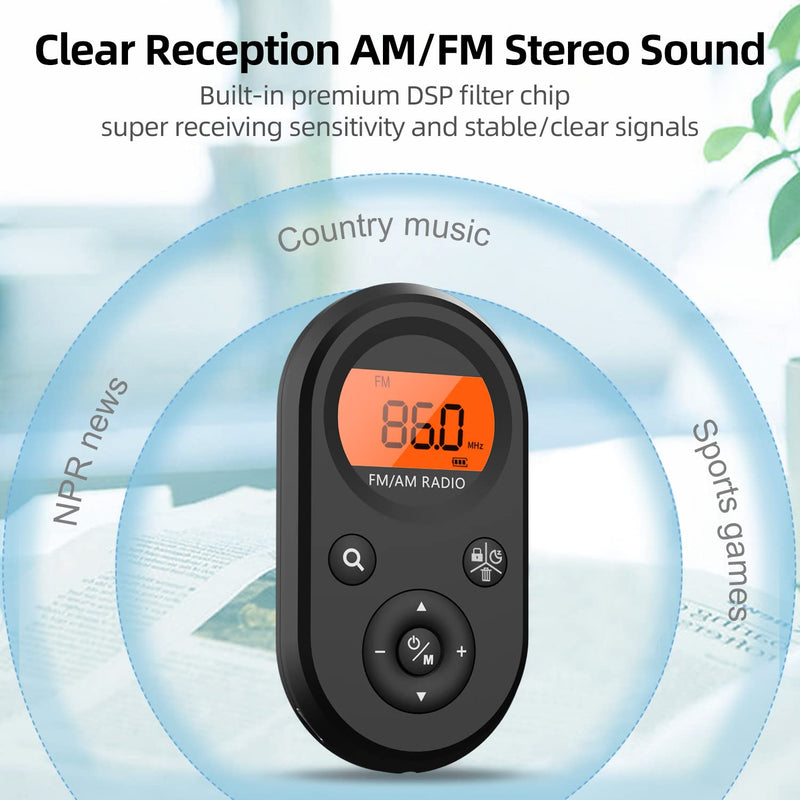 Personal Pocket Radio AM/FM Portable, Rechargeable Transistor Radio with Best Reception, Long Battery Life, Stereo Headphones, Sleep Timer, Backlit… MI01 AM/FM radio