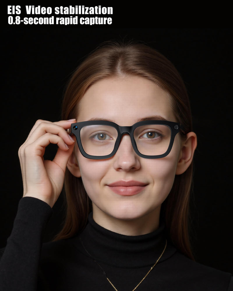 AI Smart Glasses with Camera and Realtime Translation (Black +Clear lens) | with HD Camera for Video Photo, Bluetooth and Wifi Transfer, with Microphone for Talk, Light Weight Black +Clear lens
