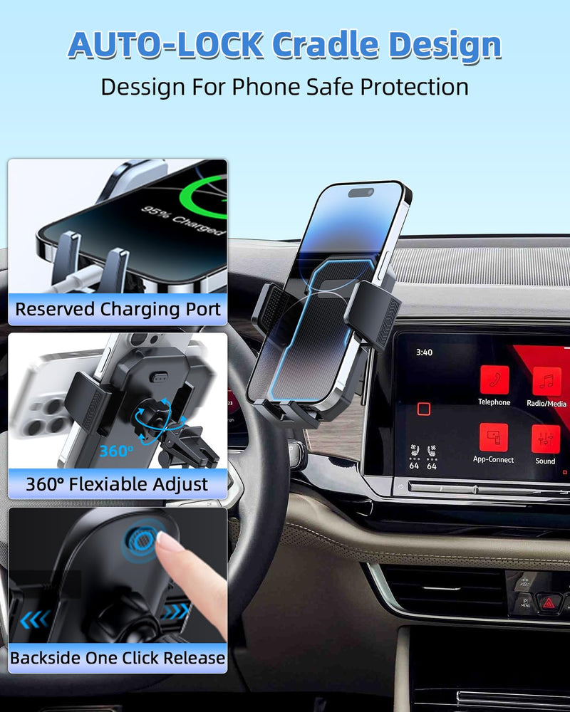 PZK Car Phone Mount for 2024-2026 VW/Volkswagen Atlas/Altas Cross Sport | SE/SEL/Premium R-Line /R-Line Accessories 12-inch Screen Auto Lock Phone Holder 360° Rotation Not Affect Vent Phone Stand Without Extension Rod