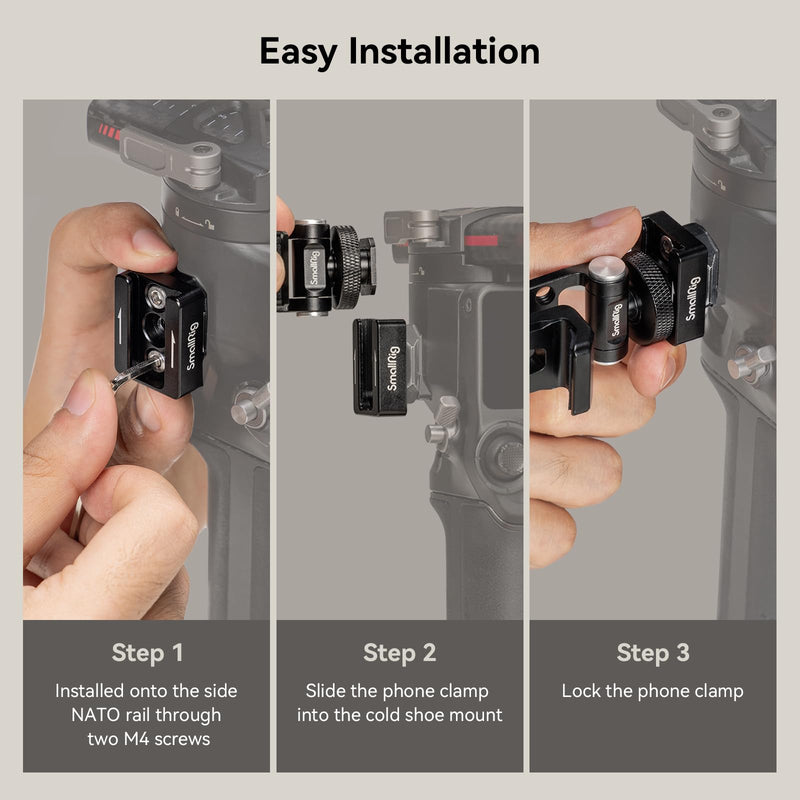 SmallRig Phone Support for DJI Stabilizers, Adjustment Phone Mount Adapter with 1/4"-20 Threaded Hole, Cold Shoe for DJI RS 4 Mini/RS 4 Pro/RS 3 /RS 3 Pro/RS 3 Mini/RS 2 / RS C2 / R S/R SC - 4301 with Cold Shoe Mount