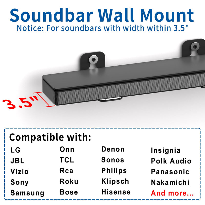 Sound Bar Mounts Universal Soundbar Wall Mount Bracket Kit for Most of Soundbars Wall Mount Shelf Mounting Brackets, Black