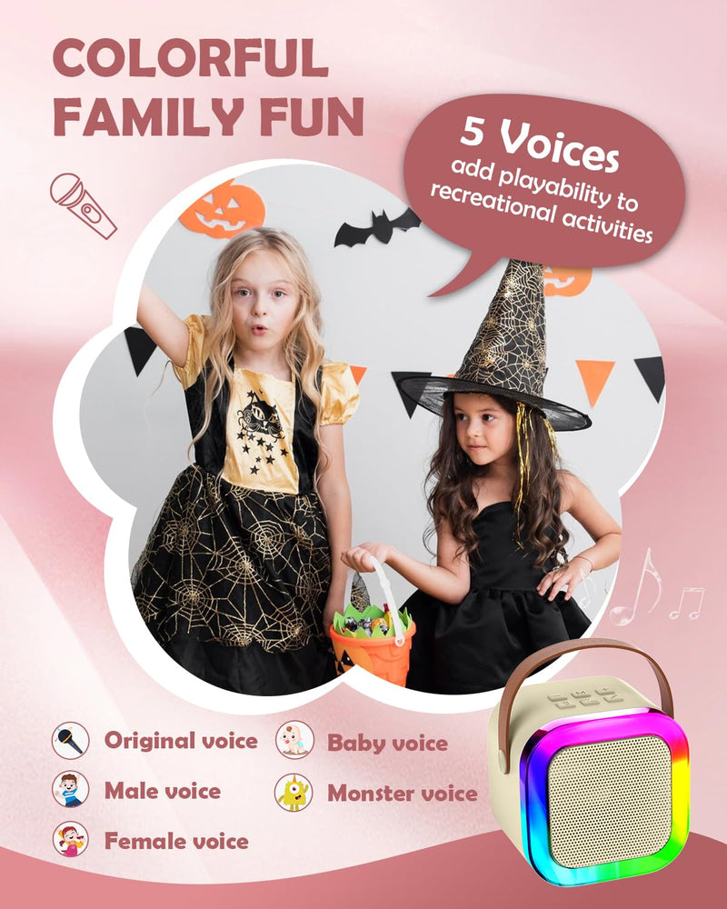 Mini Karaoke Machine Speaker for Kids, Toys for Girls Boys Friends Age 3-12+, Birthday Gifts Portable Bluetooth Speaker with Wireless Mics for 5 6 7 8 9 10 11 Years Teens Girl Boys, Beige Beige- 2-Mic