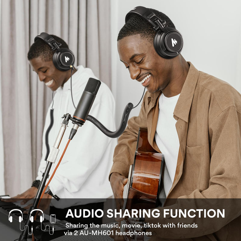 MAONO MH601 Wired Studio Headphone for Podcast Recording Stream DJ Mixing | Over Ear Headset with 50mm Drivers, Detachable 3.5mm/6.35mm Jack Cables for Audio Interface Mixer Microphone PC Monitoring MH601 Studio Headphones
