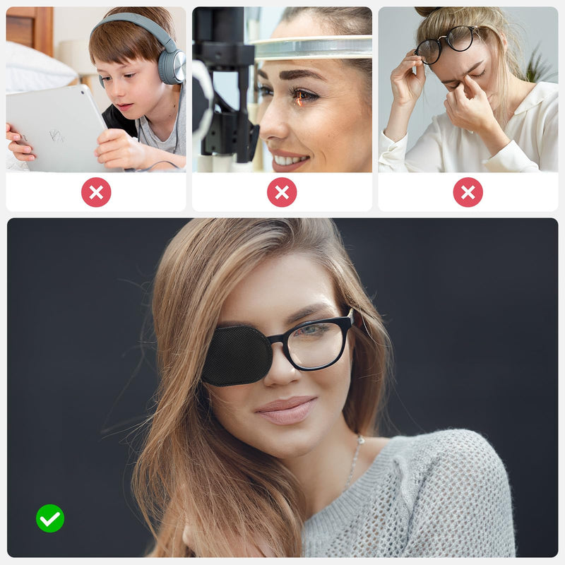 6pcs Glasses Eye Patch Black Eye Patch Reusable Lazy Eye Patch Adult Medical Eye Patches for Adults to Treat Lazy Eye Amblyopia Strabismus