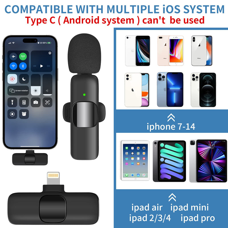 [AUSTRALIA] - IIQ Wireless Lavalier Microphone for iPhone, Mini Professional Wireless Lavalier Microphone, Wireless Clip Mic, Tiny Lapel Microphone for iPad, for Video Interview Podcast, Facebook, YouTube 1Single Mic 