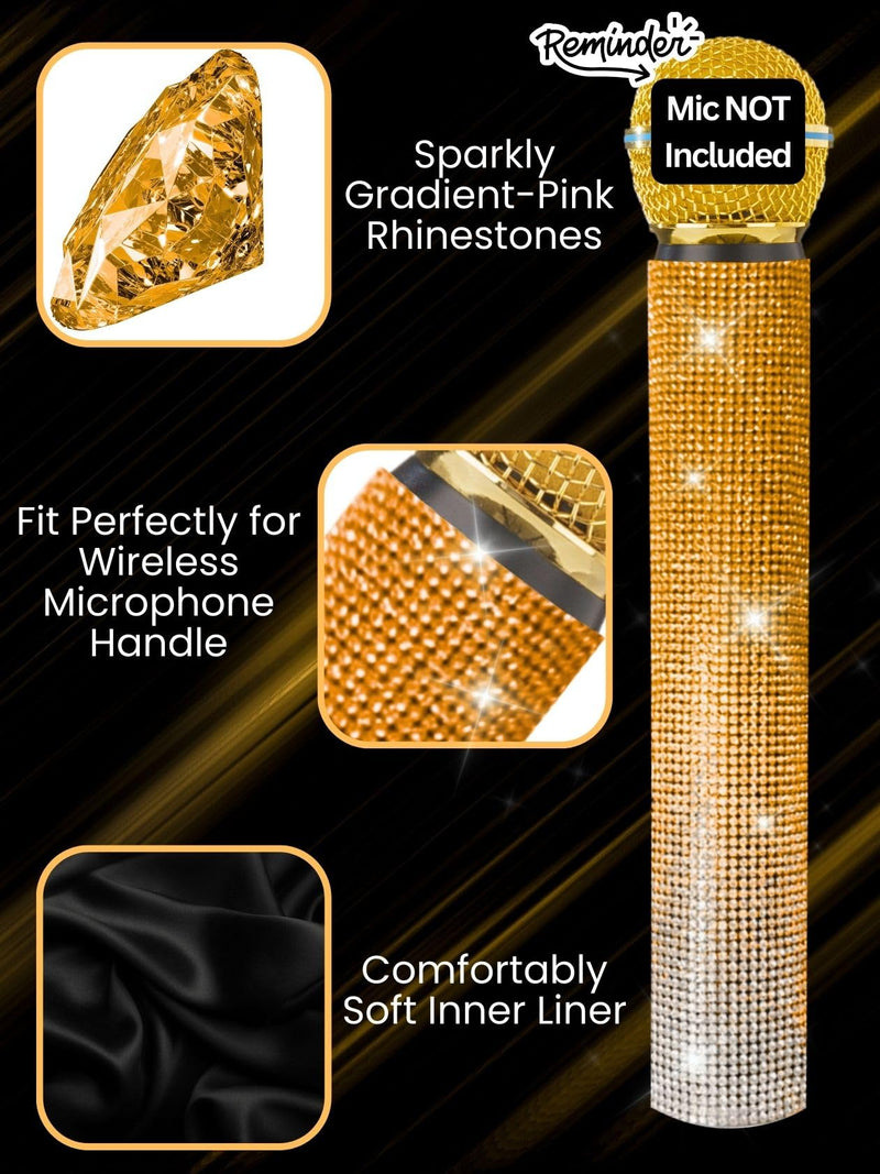 Wireless Microphone Sleeve for Shuer SM58, Beta 58A Gradient Rhinestones Mic Covers Replacement (Gold) Gold
