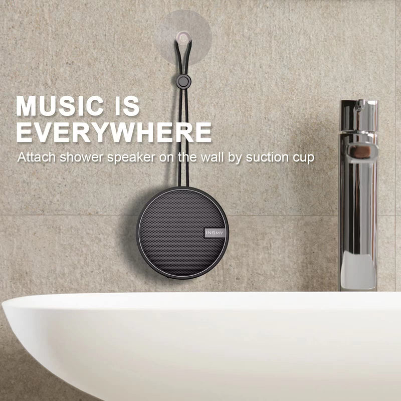 INSMY C12 IPX7 Waterproof Shower Bluetooth Speaker, Portable Small Speaker, Speakers Bluetooth Wireless Loud Clear Sound Support TF Card Suction Cup for Kayak Canoe Beach Gift (Black) Black