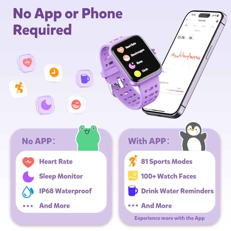 Gydom Smart Watch for Kids No APP No Phone Needed, 1.83" Fitness Tracker Watch with Heart Rate/Sleep Monitor, IP68 Waterproof Pedometer, Step Counter, Puzzle Games for Girls Teens 5-16, 81 Sport Mode