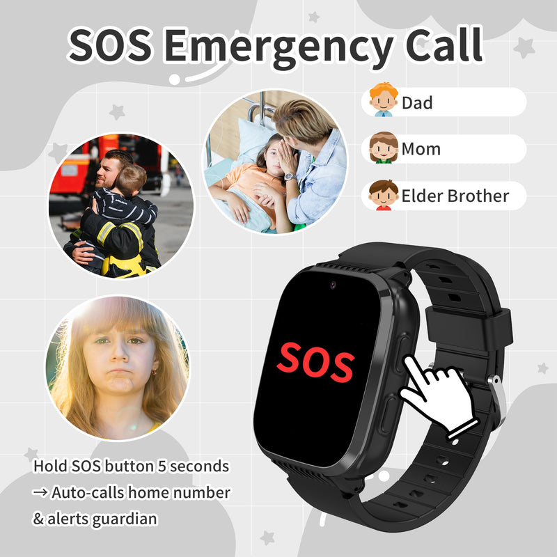 4G Kids Smart Watch Boys with GPS Tracker Video Calling Texting, Waterproof Smartwatches Age 5-13, One-Key SOS Call Voice Chat Cell Phone Watch with Alarm Clock Game HD Camera (Black) Black