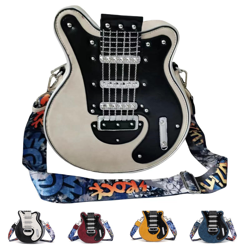 Men and Women Music Violin Guitar Shaped Crossbody Shoulder Bag Backpack Handbag PU Leather Unique Novelty Guitar Purse Blue